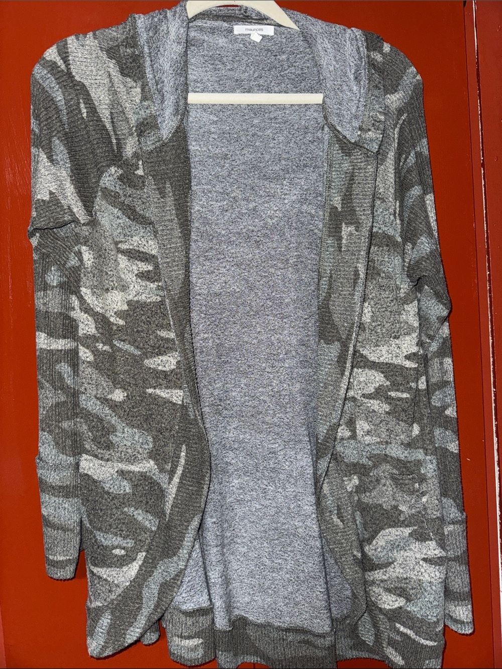 Maurices Gray Camouflage Hooded Open Cardigan